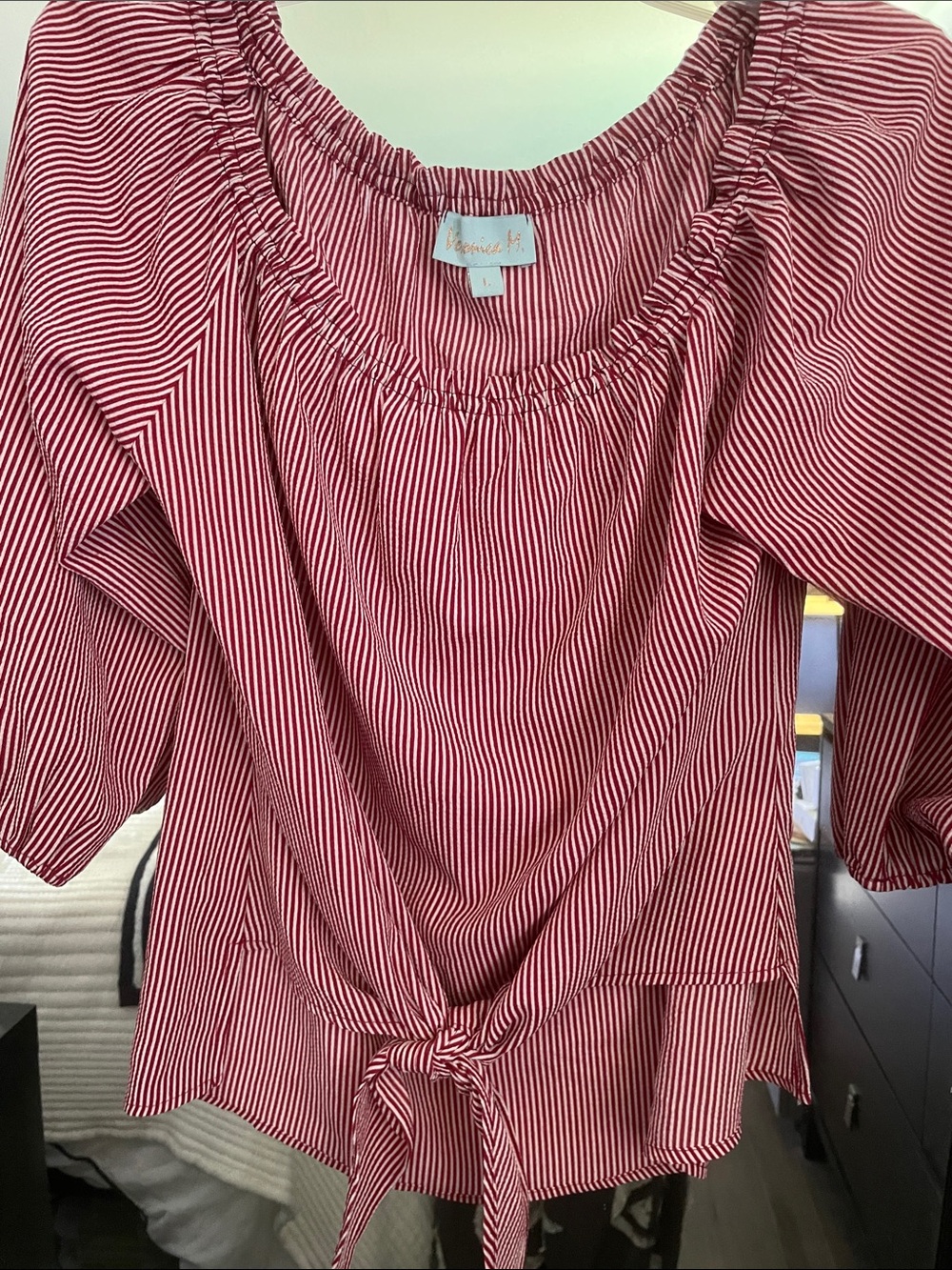 Veronica M Red and White Striped Tie-Front Blouse